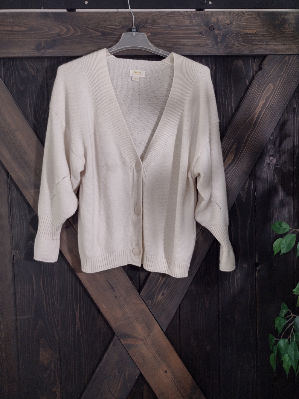 Anthropologie Mauve Cream Button-Front V-Neck Cardigan Sz Medium